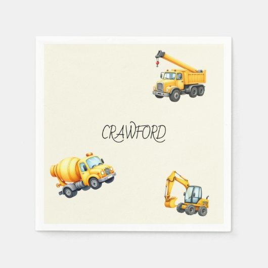 Serviette En Papier Boy Construction Anniversaire Fête Personnalisée (Devant)