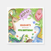 Serviette En Papier Boy Dinosaur 4th Birthday Invitation (Devant)