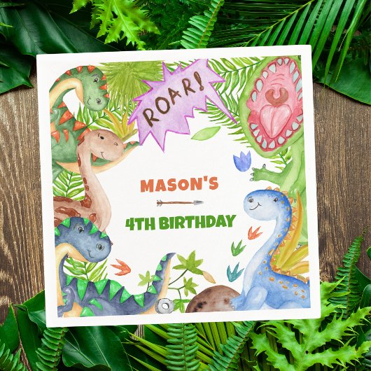 Serviette En Papier Boy Dinosaur 4th Birthday Invitation