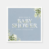 Serviette En Papier Boy Dusty Blue Greenery Foliage Baby shower (Devant)