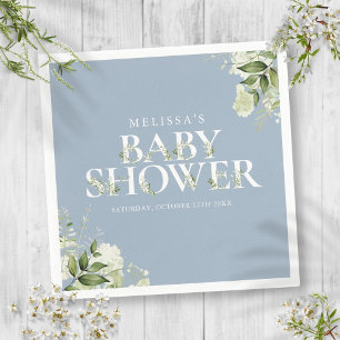 Serviette En Papier Boy Dusty Blue Greenery Foliage Baby shower
