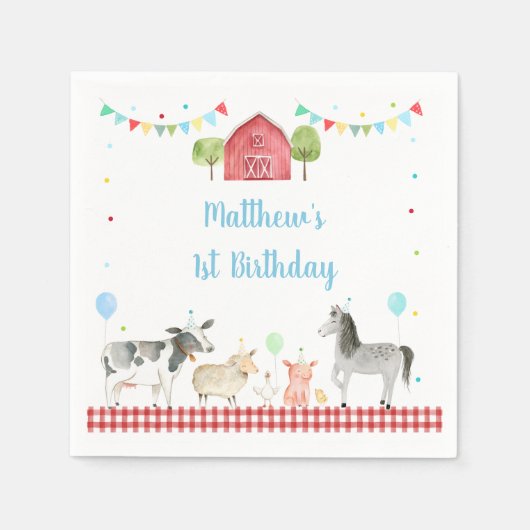 Serviette En Papier Boy Farm Barnyard Anniversaire (Devant)