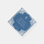 Serviette En Papier Boy First Communion Classique Bleu Feuille Argent (Coin)