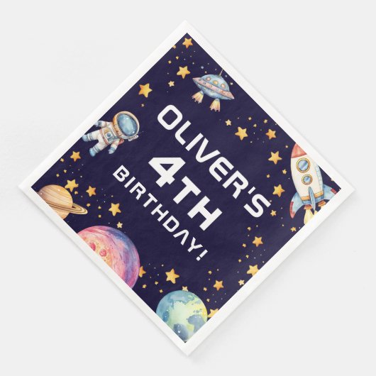 Serviette En Papier Boy Modern Space Rocket Ship Anniversaire Fête (Coin)