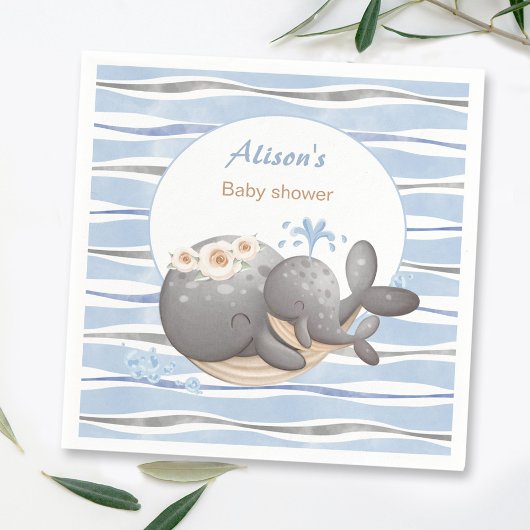 Serviette En Papier Boy Nautical Whale Blue Summer Boy Baby shower