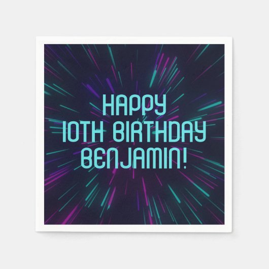 Serviette En Papier Boy Neon Turquoise Glow Party (Devant)