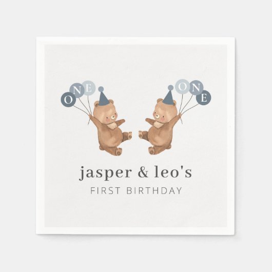 Serviette En Papier Boy Twins - Bears Casquettes de la fête - 1er anni (Devant)