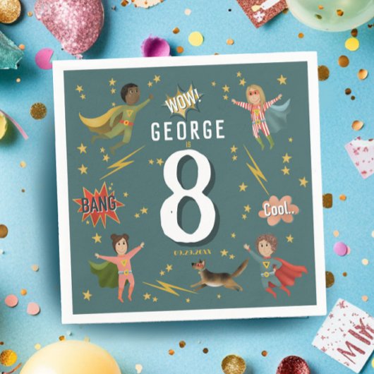 Serviette En Papier Boys Cool Comic Book Blue Superhero Anniversaire d