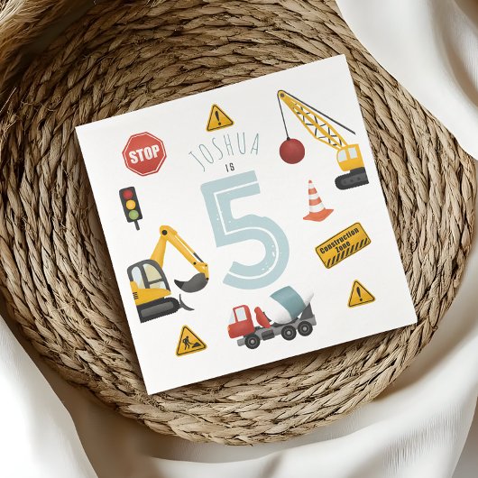 Serviette En Papier Boys Cute Blue Construction Kids 5e anniversaire