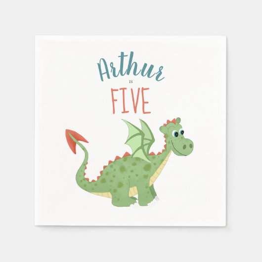 Serviette En Papier Boys mignon Dragon Vert Toddler Anniversaire (Devant)
