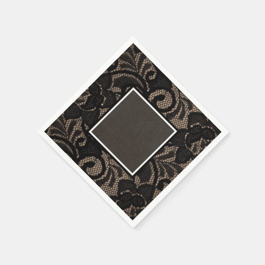 Serviette En Papier Bracelet en dentelle noire et serviettes en lin (Coin)