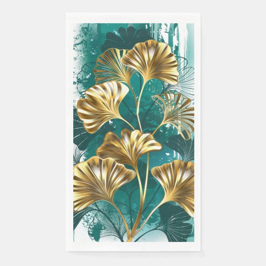 Serviette En Papier Branche avec Feuilles d'or Ginko Biloba (Devant)
