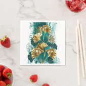 Serviette En Papier Branche avec Feuilles d'or Ginko Biloba (En situation)