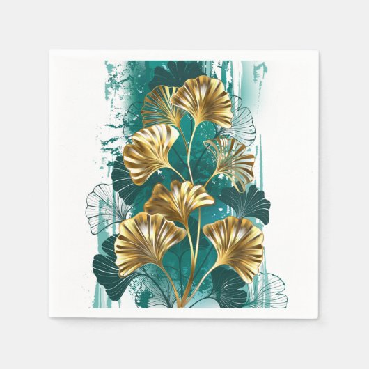 Serviette En Papier Branche avec Feuilles d'or Ginko Biloba (Devant)
