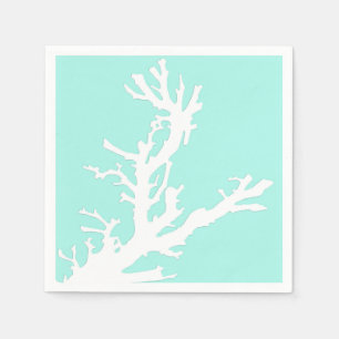 Serviette En Papier Branche de corail - blanc sur aqua pâle