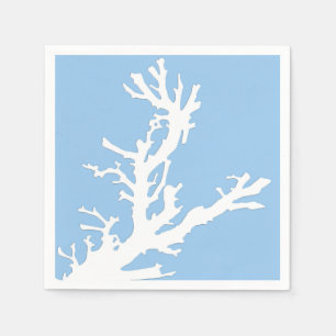 Serviette En Papier Branche de corail - blanc sur bleu pâle
