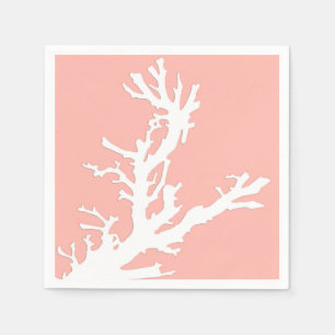 Serviette En Papier Branche de corail - blanc sur corail rose