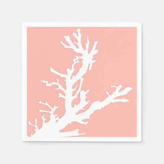 Serviette En Papier Branche de corail - blanc sur corail rose (Devant)