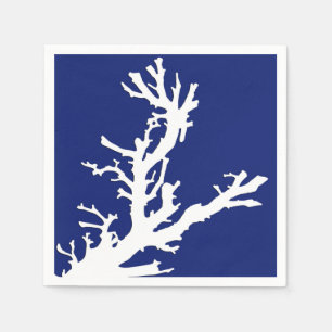 Serviette En Papier Branche de corail - bleu et blanc de la marine
