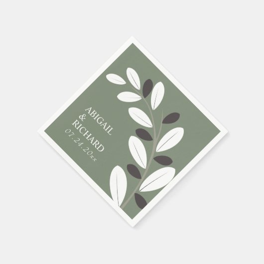 Serviette En Papier Branche d'olive sylée mariage vert méditerranéen (Coin)