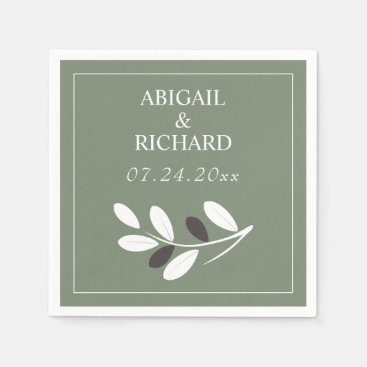Serviette En Papier Branche d'olive sylée mariage vert méditerranéen (Devant)