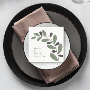 Serviette En Papier Branche d'olivier stylisée mariage charme méditerr
