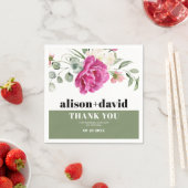 Serviette En Papier Branche Eucalyptus rose rose rose fleurs blanches  (En situation)