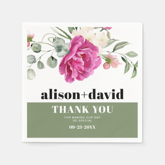 Serviette En Papier Branche Eucalyptus rose rose rose fleurs blanches (Devant)