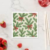 Serviette En Papier Branche Festive sapin et ruban rouge (En situation)