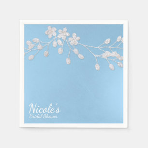 Serviette En Papier Branche Fleurie Blanche Mariage Chic Personnalisé 