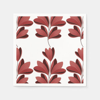 Serviette En Papier Branche Florale Élégante et Sombre de Style Rouge