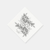Serviette En Papier Branche noire et blanche et Mariage Feuille (Coin)