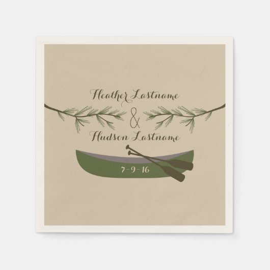 Serviette En Papier Branches à feuillage persistant + Canoë Mariage se (Devant)