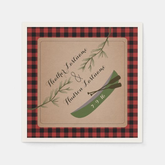Serviette En Papier Branches à feuillage persistant + Canoë Plaid Mari (Devant)