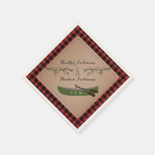 Serviette En Papier Branches à feuillage persistant + Canoë Plaid Mari (Coin)