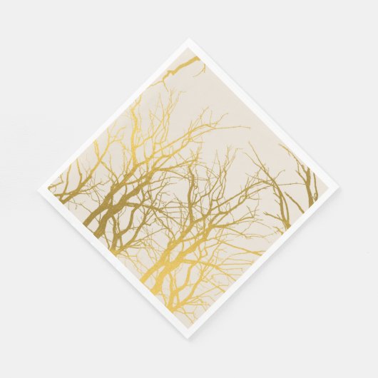Serviette En Papier Branches d'arbre dorées sur fond beige  (Coin)