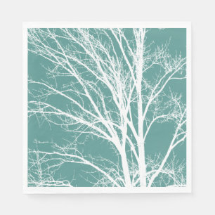 Serviette En Papier Branches d'arbre Turquoise vert blanc nu