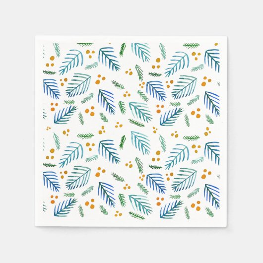Serviette En Papier Branches d'arbres de Noël et baies - turquoise (Devant)