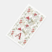 Serviette En Papier Branches de canneberges de Berry Rouge Monogramme  (Coin)