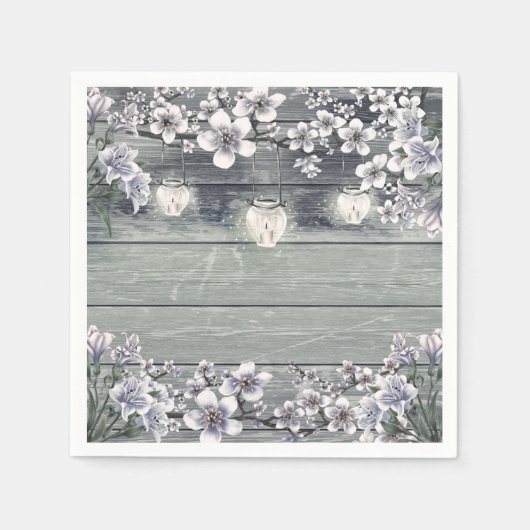 Serviette En Papier Branches de cerisier d'hiver et lanternes rustique (Devant)