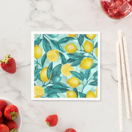 Serviette En Papier Branches de citron bleu et jaune (En situation)
