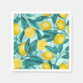 Serviette En Papier Branches de citron bleu et jaune (Devant)