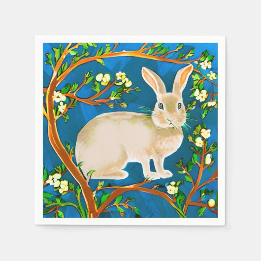 Serviette En Papier Branches de lapin sauvage et de fleurs (Devant)