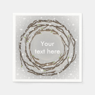 Serviette En Papier Branches de mariage rustique d'hiver et neige de c