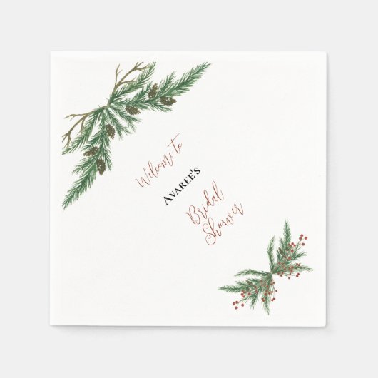 Serviette En Papier Branches de Noël en rouge et vert (Devant)