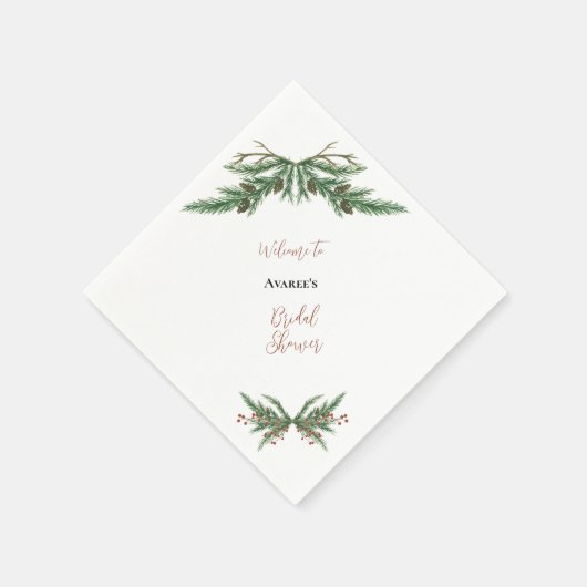 Serviette En Papier Branches de Noël en rouge et vert (Coin)
