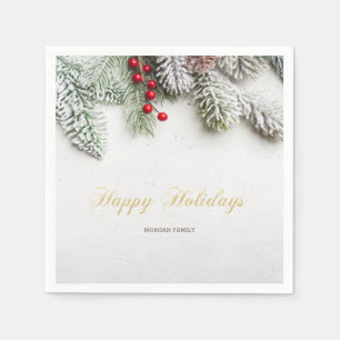 Serviette En Papier Branches de pin enneigées Noël