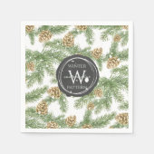 Serviette En Papier Branches de pin et cônes de pin Motif d'aquarelle (Devant)