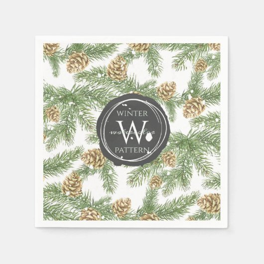 Serviette En Papier Branches de pin et cônes de pin Motif d'aquarelle (Devant)