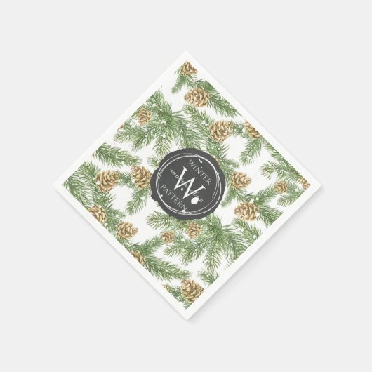 Serviette En Papier Branches de pin et cônes de pin Motif d'aquarelle (Coin)